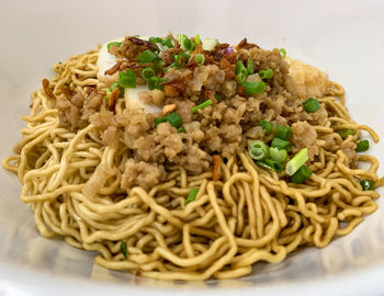 Close-up of noodles served in plate