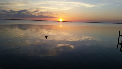 Reflection of clouds in sea at sunset