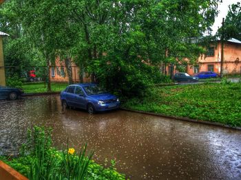 Car on wet road during rainy season