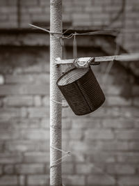 Close-up of rope tied on wall