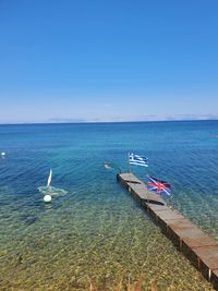 High angle view of blue sea against clear sky
