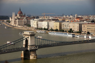 Aerial view of bridge over river against sky