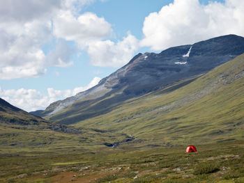 Red tent in the wilderness of swedish lapland