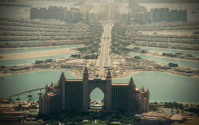 High angle view of buildings in city