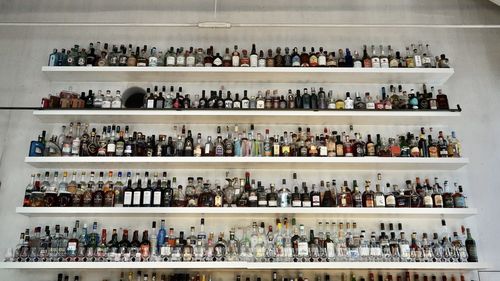 Life style full frame shot of bottles in a bar 