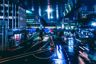 High angle view of traffic on road at night