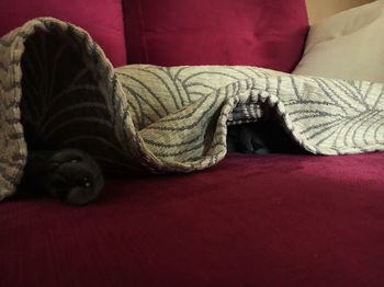 Low section of person relaxing on bed