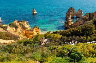 High angle view of rocks and sea