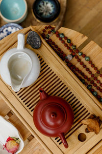 High angle view of tea on table