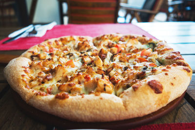 Close-up of pizza on table