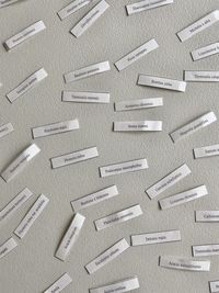 High angle view of text on white background