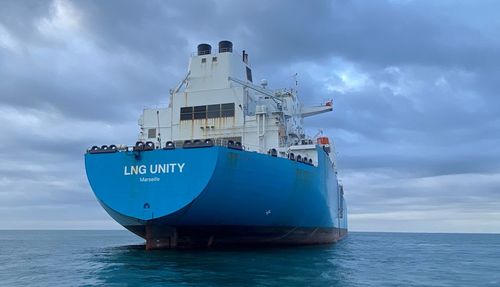 View of ship in sea against sky