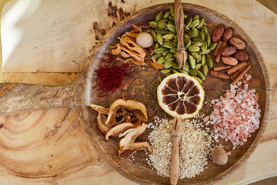 High angle view of fruits on table