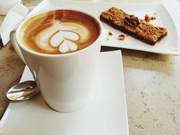 High angle view of coffee on table