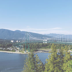 View of suspension bridge over river