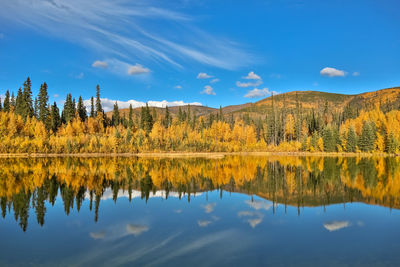 Reflection of trees in lake against sky during autumn