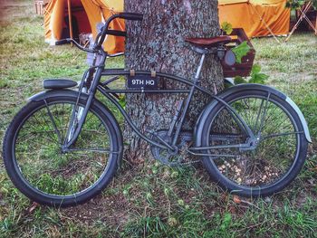 Bicycle parked in yard