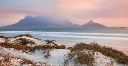 Scenic view of sea against sky during sunset