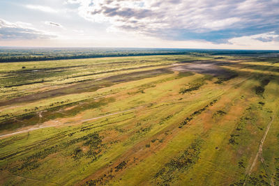 Scenic view of agricultural field against sky