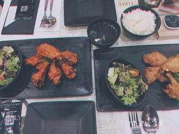 High angle view of food on table