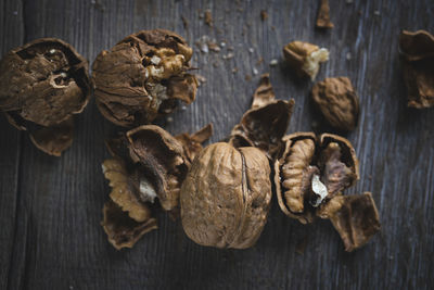 High angle view of dried food on table