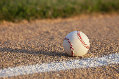 Close-up of baseball on field
