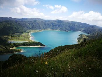 Scenic view of lake against sky