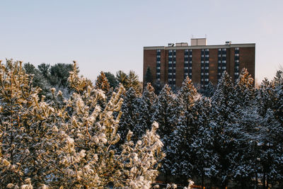 View of buildings against clear sky