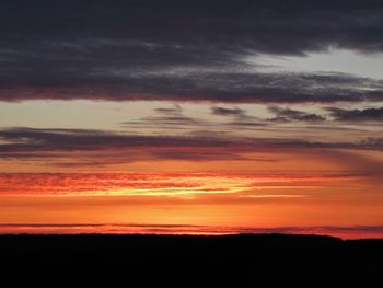 Scenic view of dramatic sky over landscape during sunset