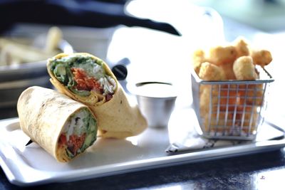 Close-up of food in plate on table