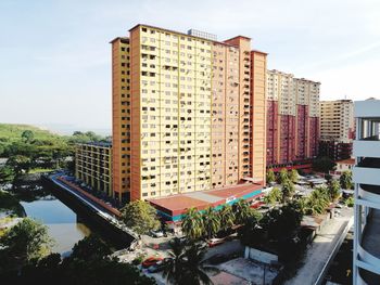 High angle view of buildings against sky