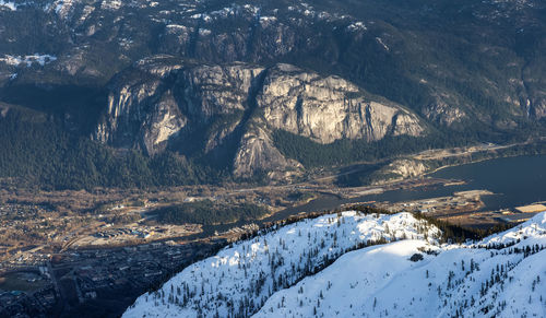 Scenic view of snowcapped mountains during winter