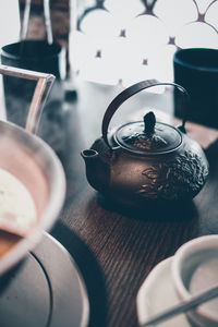 Close-up of tea cup on table