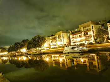 View of illuminated buildings at night