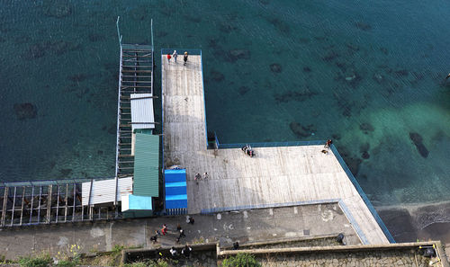 High angle view of built structure in sea