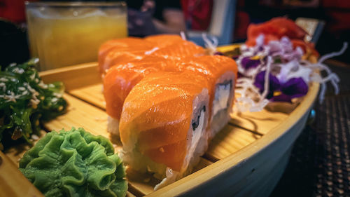 Close-up of fish on table