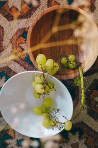 High angle view of fruits in bowl on table