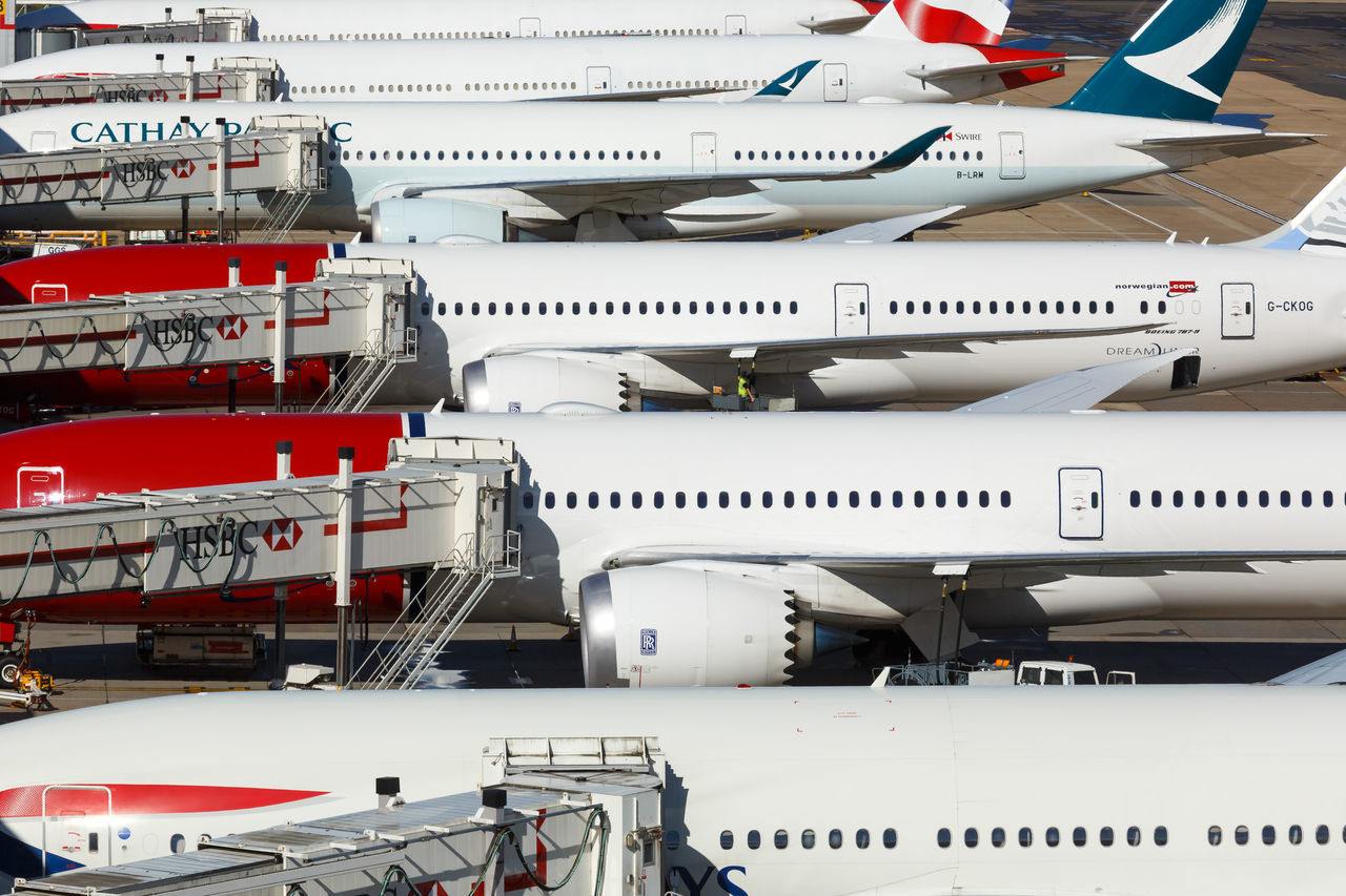 HIGH ANGLE VIEW OF AIRPLANE IN INDUSTRY