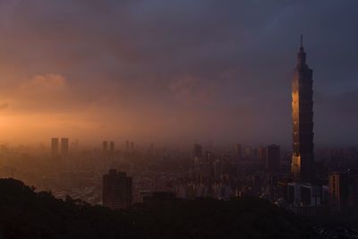 View of city at sunset