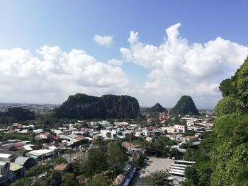 High angle view of townscape against sky