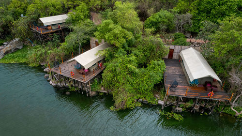 High angle view of boats in lake