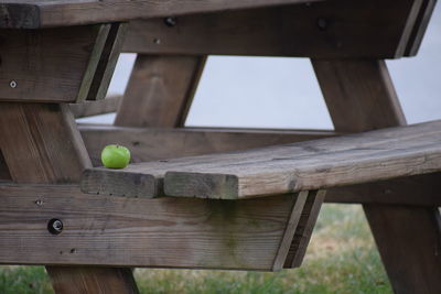 Close-up of wooden table and bench