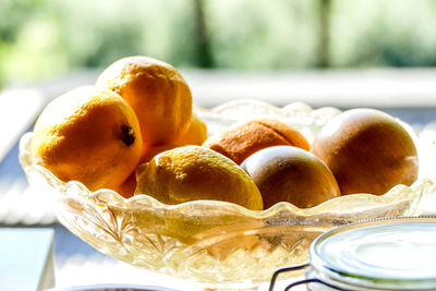 Close-up of fruits in glass on table