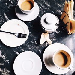 High angle view of coffee on table