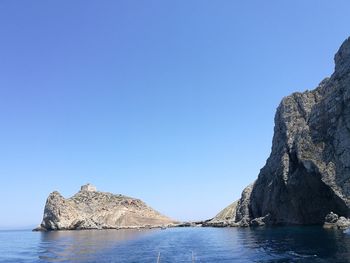 Scenic view of sea against clear blue sky