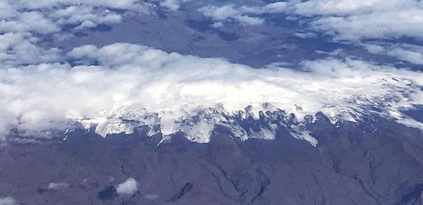 Aerial view of frozen landscape against sky