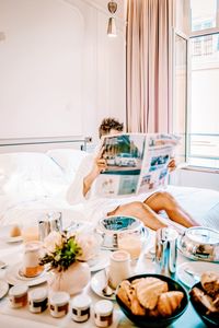 View of food on table at home