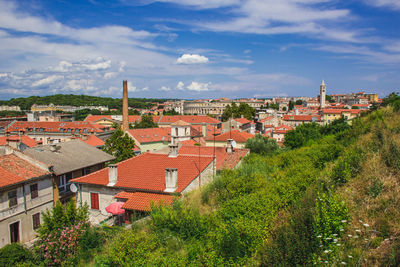 High angle view of townscape against sky