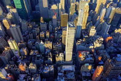 High angle view of modern buildings in city