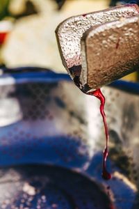 Close-up of wine barrel spout